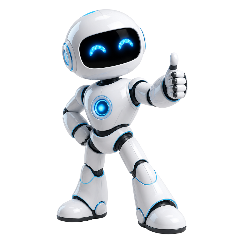AITracker IQ mascot robot giving a thumbs up